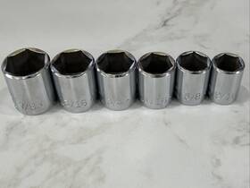801128 Bahco Usa Sae 3/8 Inch Dr Socket Set 6 Point Pc 7/8 13/16 3/4 11/16 5/8 9/16