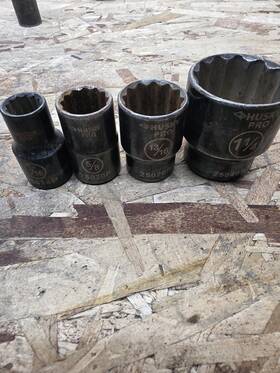 Husky 25014p Pro 1/2 Drive 12 Pt Impact Shallow Sockets 7/16 5/8 13/16 1-1/4 Used 4pc
