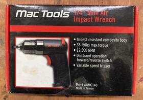 Awmc140 Mac Tools 1/4 Inch Mini Air Impact Wrench In Box Awmc140 Mac Tools 1/4 Inch Mini Air Impact Wrench In Box