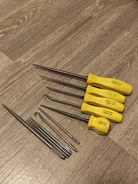 Asa195arhx Snap-on Tools Usa Vintage 5pc Hook And Awl Utility Set Yellow Hard Handle
