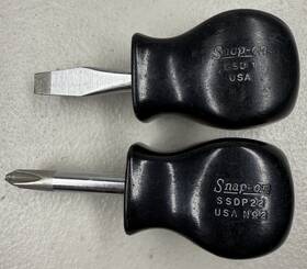 Ssdp22 Snap On Vintage Lot Of 2 Stubby Screwdrivers Ssd1 Usa Black Hard Handles