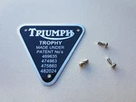 Triumph 'trophy' Timing Cover Patent Plate Badge 70-2876. Fixed Price $12.95.