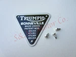 Triumph ''boneville' Timing Cover Patent Plate Badge Alloy. Fixed Price $12.95.