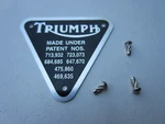Triumph 'made Under Patent' TR6 T120 Timing Cover Plate Badge 70-4016. Fixed Price $12.95.