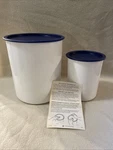 New Set Of Open Bag Tupperware One Touch Canister 2420A-2 White Blue Lid. Fixed Price $24.00.