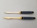 Blue & White Starred Handle Gold Chrome Plated Steel Letter Openers Set Of 2 6". Fixed Price $12.99.