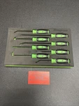 Snap-on FMMR08B 8PC Green Mini Pick Hook Awl Seal Set Instinct Handle Foam Tray. Fixed Price $200.00.