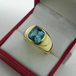 Natural Blue Topaz Gemstone With 14K Gold Plated Silver Ring For Men's #605. Fixed Price $146.85.