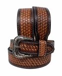 32" Challenger Tapered Western Leather Belt Antique Basket Weave Tooled. Fixed Price $68.00.